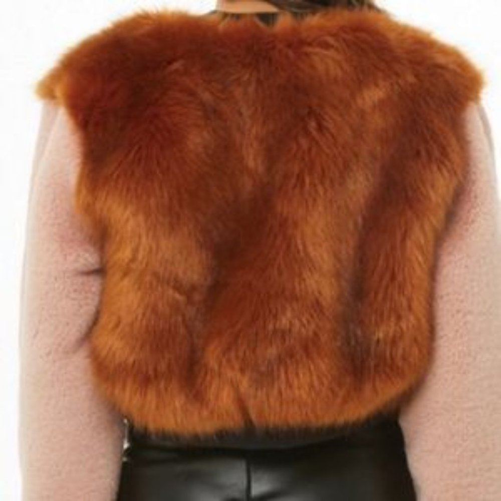 NWT SHACI Faux Fur Cropped Bomber Jacket Color Block Pink & Brown Size S - Picture 2 of 7